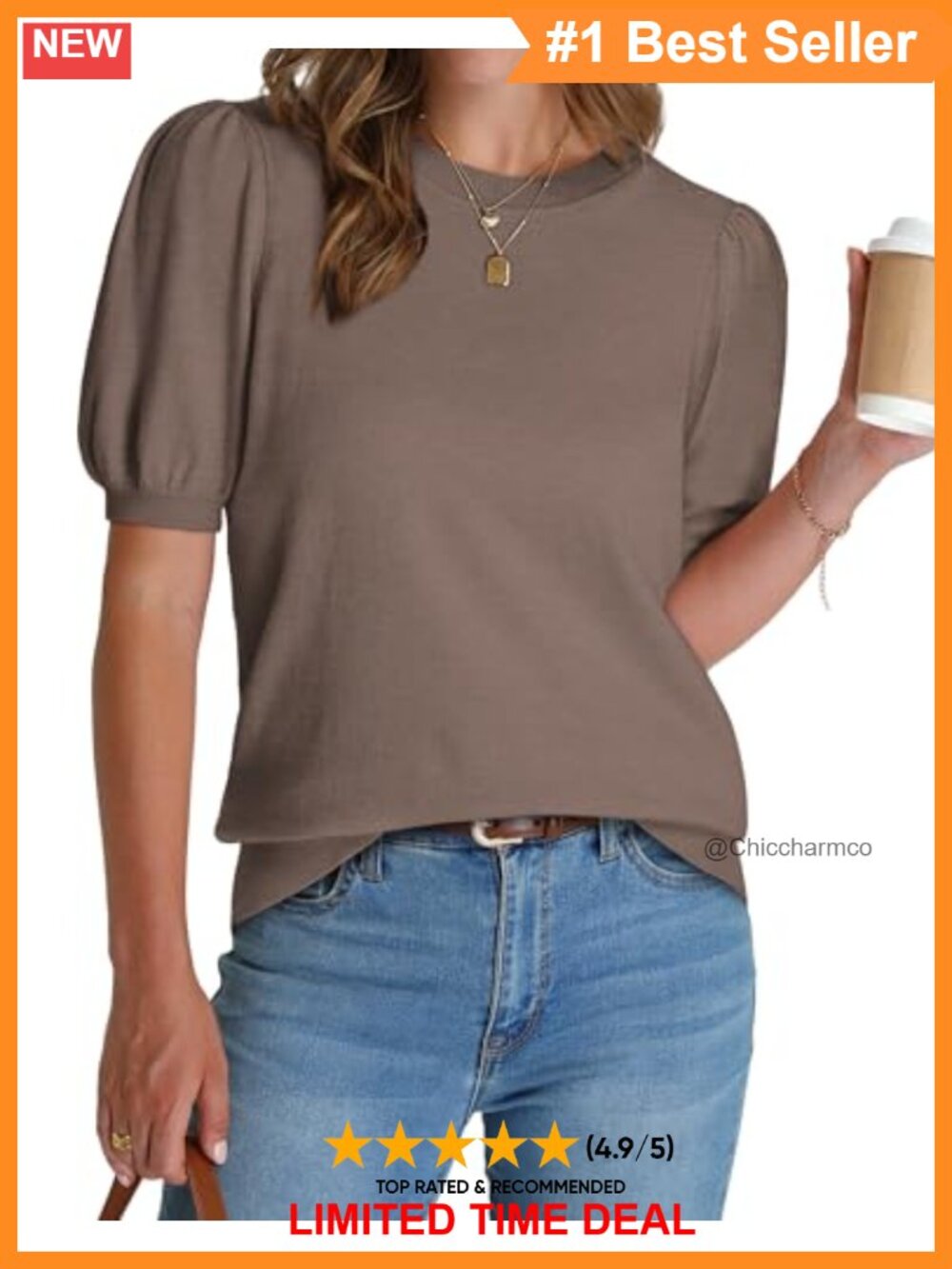 Womens Puff Short Sleeve Sweater Lightweight Knit Pullover Business Casual Top